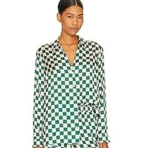 Show Me Your MuMu By Revolve  Earli Riser Green and White Checkered Pajama Top